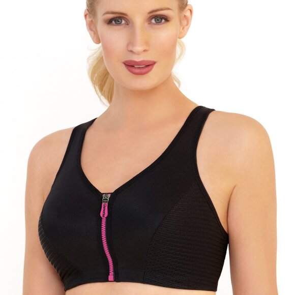 Glamorise SPORT Bra 34DD (HIGH-IMPACT) Wicks (RACERBACK) T-Back Zip-Up Black NEW - Picture 15 of 16